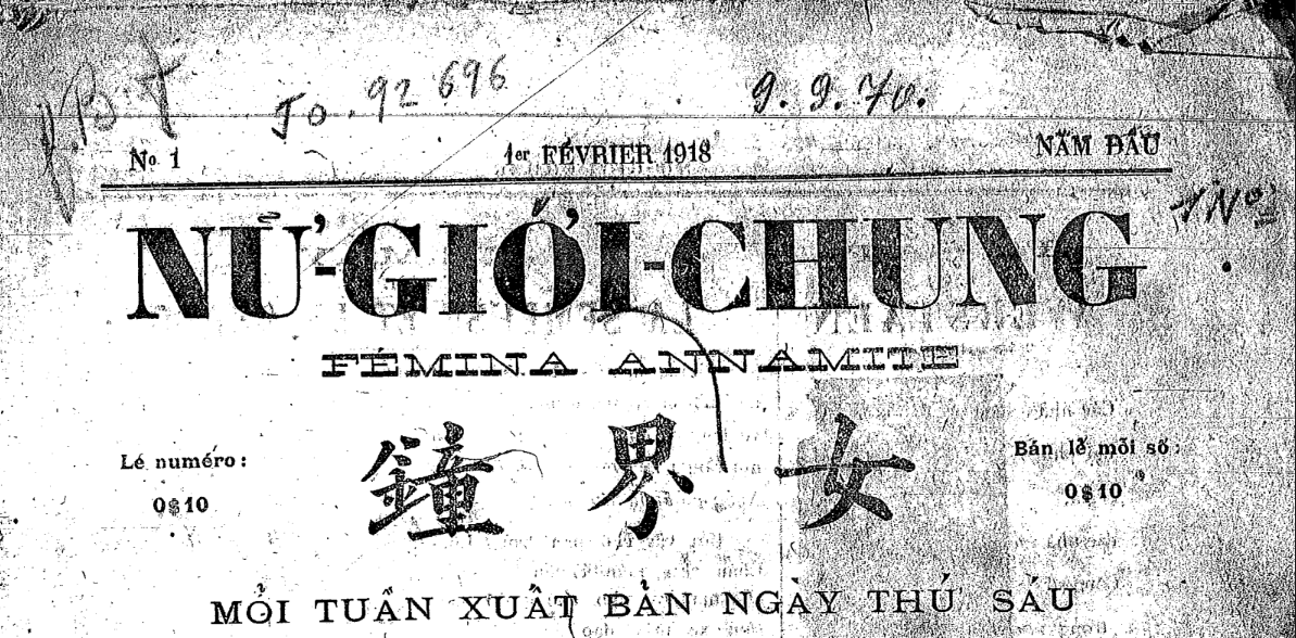 A snapshot of the first page of Nữ Giới Chung newspaper, vol.1